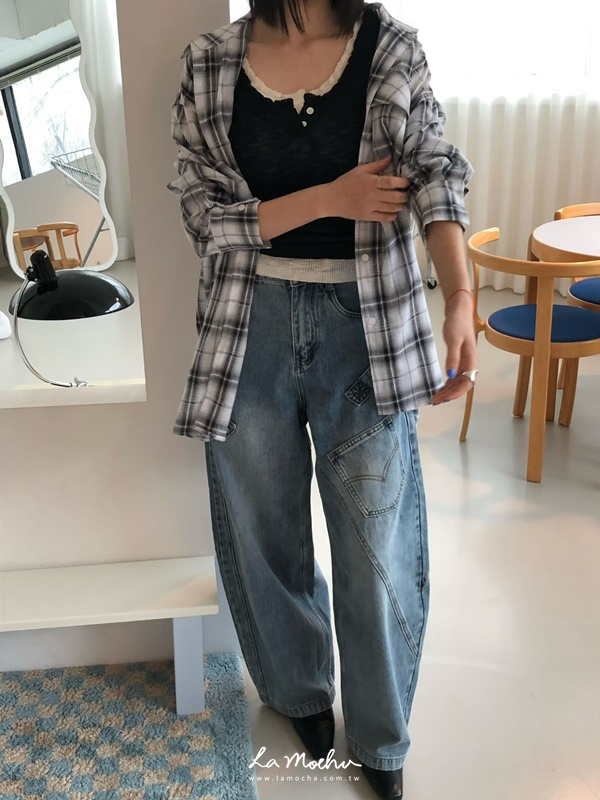 格紋襯衫口袋外套